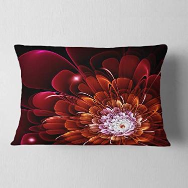 Imagem de Designart Fractal Red e Yellow Flower Lomber, sala de estar, sofá, enchimento de almofada + capa de almofada impressa em ambos os lados 30,5 x 50,8 cm