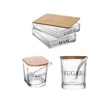 Imagem de Kit Porta Frios Açucareiro Meleira Vidro e Bambu Wolff
