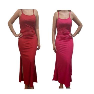 Imagem de KIT C/2 Vestidos Longo Canelado com Fenda - Emporio J, Vermelho, Pink,