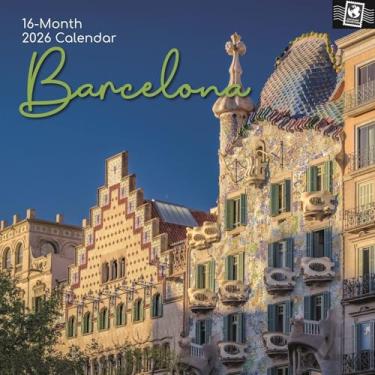 Imagem de Calendário de parede quadrado 2026 The Gifted Stationary, Barcelona, tema de coleção de passaporte de 16 meses, com 180 adesivos de lembrete, agenda de mês para casa, escritório ou espaços criativos