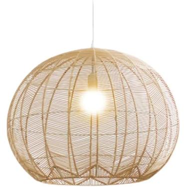 Imagem de Luz De Teto Pendente De Estilo Pastoral Lâmpada De Vime Redonda Feita à Mão Lustre De Teto Pendurado Boho Com Cabo Ajustável Para Sala De Estar Quarto, 50m