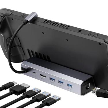 Imagem de Hub Usb-C Para Steam Deck Dock Station Suporte Base Rj45 Hdmi 4K 60hz 3 Usb 3.0 Estação de Ancoragem Hub Tipo C 6 em 1 Dex Grupo First Shop