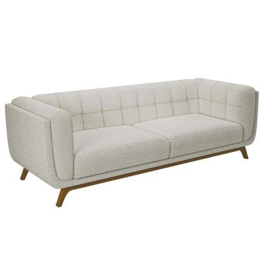 Imagem de Sofá 02 Lugares Para Sala De Estar Pés Em Madeira 180cm Florian M03 Bouclê Bege Claro - Lyam Decor