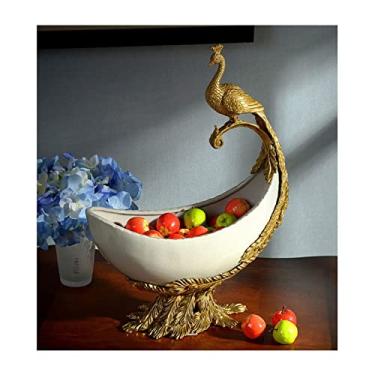 Imagem de Fruteira Cerâmica Fruteira Novo Estilo Chinês Retro Crackle Porcelana Prato de Frutas Cobre Dourado Animal Decoração Tigela de Doces Artesanal Cesta de Frutas (Cor: 1)