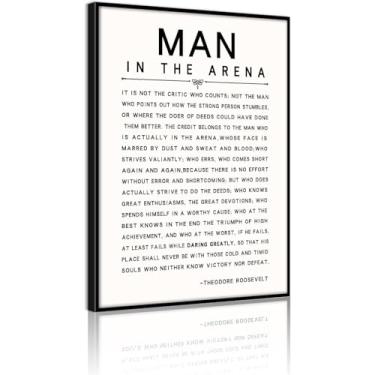 Imagem de Arte de parede em tela com citação inspiradora – Arte emoldurada premium "MAN IN THE ARENA" com moldura e pronta para pendurar com ferragens pré-anexadas ou escritório em casa, sala de estar, espaço