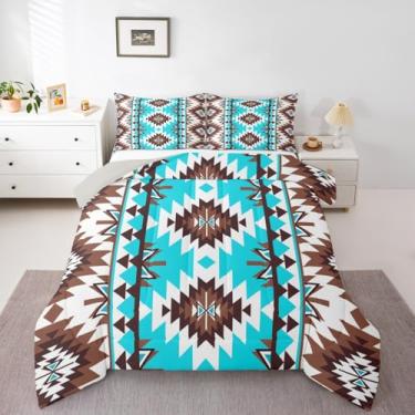 Imagem de jejeloiu Conjunto de edredom infantil boêmio para todas as estações, com 1 fronha, microfibra asteca, roupa de cama solteiro tribal para decoração de quarto, edredom respirável, macio e leve