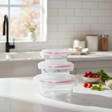 Imagem de Kit 3 Potes Herméticos Plástico Redondo Multiuso 320ml 1L - TOP RIO