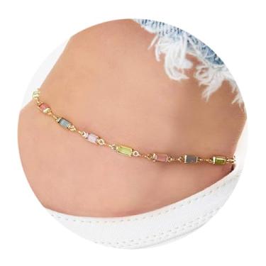 Imagem de Tornozeleiras de cristal coloridas banhadas a ouro pulseiras de tornozelo joias de cristal para pés femininos, One Size, Latão, Sem Pedra Preciosa