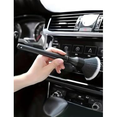 Imagem de 2 peças de escova para detalhes do interior do carro - limpador de painel de cerdas macias para saídas de ar, porta-copos e assentos de couro (não arranha e ergonômico)