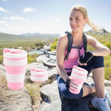 Imagem de Copo dobrável de 340 g para viagens, copo de viagem de silicone dobrável para bebidas quentes e frias, caneca de café dobrável de silicone à prova de vazamento para acampamento e caminhadas, livre de