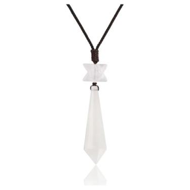 Imagem de Colar com pêndulo de cristal de quartzo natural Merkaba Star Gemstone 12 facetados cone pontiagudo pingente cordão ajustável, one size, Cristal, Sem Pedra Preciosa
