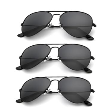 Imagem de Óculos de sol aviador clássicos para homens e mulheres, óculos de sol para dirigir e pescar, pacote com 3, Cinza/cinza.