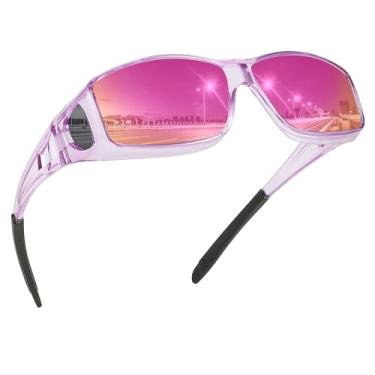 Imagem de MEETSUN Óculos de sol Fit Over para homens e mulheres, óculos de sol polarizados com proteção UV400, (Z1) - Limões espelhados roxo-roxos e rosa transparentes, standard