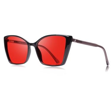 Imagem de Óculos Bloqueador de Luz Azul JFXQDR Feminino para Dormir Cat Eye Oversized para Computador e Jogos, Anti Fadiga Ocular e Proteção UV (Lentes Vermelhas e Armação Preta)