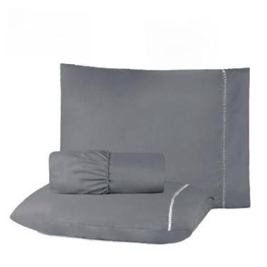 Imagem de Kit Jogo De Lençol 04 Peças 400 Fios Cama Casal Micropercal Ponto Palito(Cinza,Casal Padrão 4)