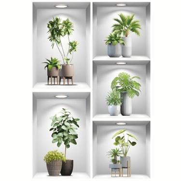 Imagem de 10 peças de decalques de janela de plantas tropicais grandes 90 cm x 30 cm 3D Bonsai verde folhas Monstera adesivos de parede adesivos de parede de vidro adesivo de filme de papel de parede sala de