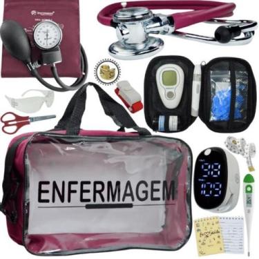 Imagem de Kit Bolsa Transparente Aparelho de Pressão Aneroide Medidor de Glicose