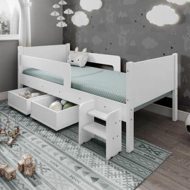 Imagem de Cama Infantil Multiuso com 2 Baus Organizador e Escada Luna Plus Branc