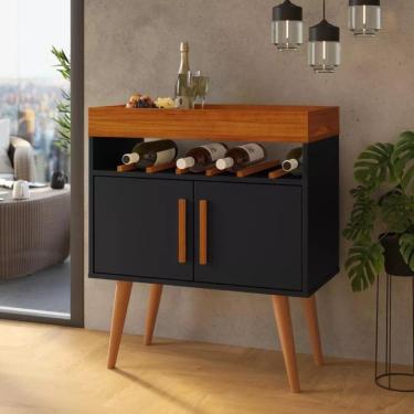 Imagem de Aparador Café Shot Com Portas Pés Em Madeira Pinus Preto/caramelo