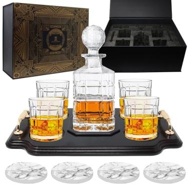 Imagem de KROWN KITCHEN - Conjunto de decantador de uísque. Inclui copos de uísque, porta-copos e base de madeira. Presentes perfeitos para papai. Para bourbon, scotch, licor, etc.