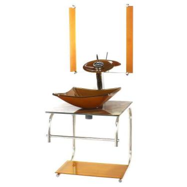 Imagem de Gabinete de vidro para banheiro cuba quadrada 40cm inox marmore marfim