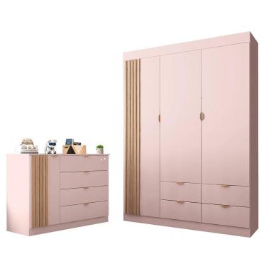 Imagem de Jogo de Quarto Infantil Ayla com Guarda Roupa e Cômoda - Phoenix Baby