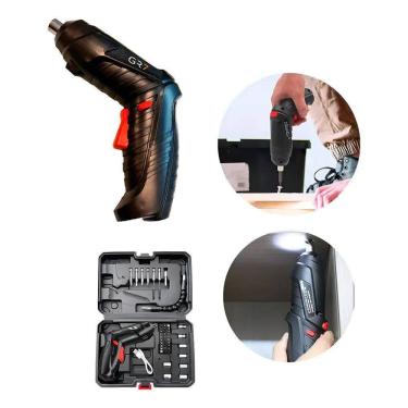 Imagem de Kit Parafusadeira Elétrica Sem Fio 47 Chaves Fenda Cor Preto