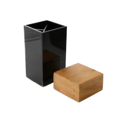 Imagem de Porta Escova de Dente Com Tampa em Vidro e Madeira Nobre porta escova de dente Organizador para Banheiro de Luxo, Design Sofisticado e Natural(Preto seiva)