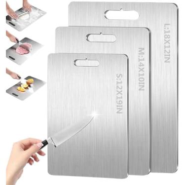 Imagem de Tábua de corte de titânio, tábuas de corte de titânio para cozinha, tábuas de corte de titânio puro, placa de corte dupla face de aço inoxidável 304 engrossada