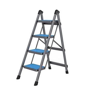 Imagem de Escadas dobráveis com 4 degraus escada dobrável de 1,1 m escada de metal resistente com pedal antiderrapante escada portátil resistente para economia de espaço escada resistente (cor: laranja) (azul)
