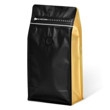 Imagem de Sacos de café com válvula (60 peças, 453 g, 500 kg) Sacos de embalagem de grãos de café ventilados de alta barreira de alumínio inferior plano selado a quente com zíper lateral saco de armazenamento