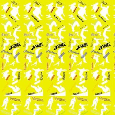Imagem de Papel De Parede Adesivo Amarelo Desenhos Skate Decorativo - LRP