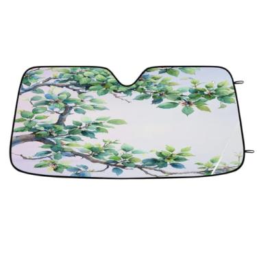 Imagem de Para-brisa dianteiro do carro, pára-sol, verde, planta, árvore, dobrável, leve, para-sol para janela, pára-brisa, bloqueia o verão, raios UV, mantém o carro fresco, viseira de para-brisa para a