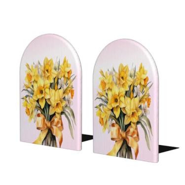 Imagem de Flores Amarelas Bonitas Grandes Suportes de Livros de Madeira Decorativos Antiderrapantes Resistentes Terminais de Livros para Escritório Escritório em Casa Biblioteca Escolar Decoração Divisórias de