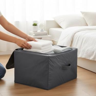 Imagem de Caixa Organizadora Dobrável em TNT Cinza com Zíper para Proteção Anti-Poeira e Umidade