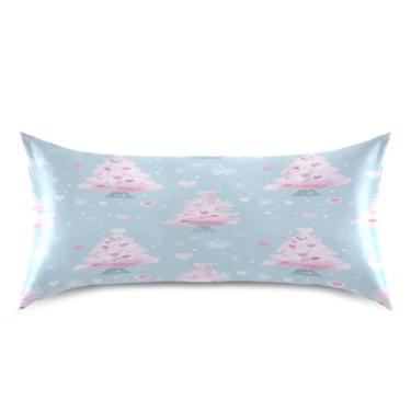 Imagem de ATTX Fronha de árvore de Natal rosa com fecho de envelope para cabelo e pele, macia, respirável, lisa, ambos os lados, capa de almofada de seda refrescante (King 50 cm × 101 cm, 1 peça) #884