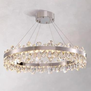 Imagem de Lustre de luxo em estilo francês, luminária de teto de cristal com 2025 opções para sala de estar, sala de jantar e hall de entrada (camada única redonda de 60 cm)