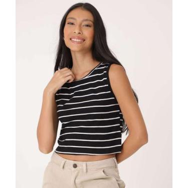 Imagem de Blusa Feminina Listrada Sem Manga Marisa-10054, PP, Preto