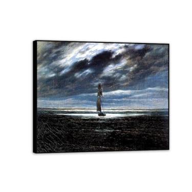 Imagem de Seapiece by Moonlight por Caspar David Friedrich Impressões em tela Well Decor The World Classic Art Reproduções de arte grande giclee arte de parede para sala de estar decoração de casa 35 x 30 cm