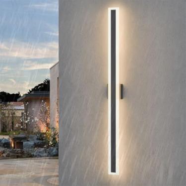 Imagem de Lâmpada de Parede LED Externa IP65 Impermeável Alumínio Metal Iluminação de Parede Moderna Minimalista Longa Arandelas Interior/Exterior para Jardins Villa Terraço Escadaria (Luz Quente Preta, 160 cm)
