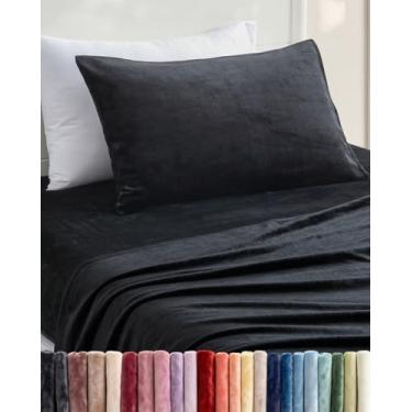 Imagem de Jogo de lençol solteiro de lã - Jogo de cama de flanela de veludo de 3 peças - Roupa de cama de lã super macia - 1 lençol de cima, 1 lençol com elástico e 1 fronha - aconchegante, confortável e