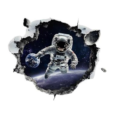 Imagem de MaiKeAYang Decalques de parede 3D murais removíveis vinil paredes decorações terra espaço astronauta para sala de estar quartos de bebê quarto banheiro casa parede decoração DIY