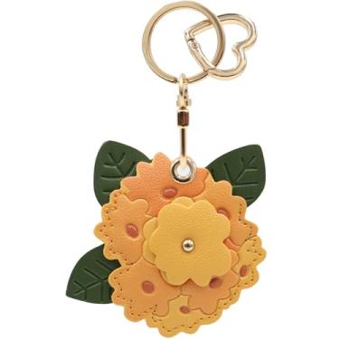 Imagem de Capa MC Fashion de couro PU compatível com AirTag, capa de rastreador GPS com flor de hortênsia e chaveiro (amarelo)