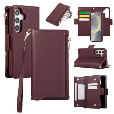 Imagem de Capa carteira para Samsung Galaxy A55 5G, bolso com zíper magnético [destacável] capa de couro com compartimentos para cartões e dinheiro, [bloqueio RFID] Capa com alça de pulso e cordão para mulher