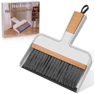 Imagem de THINKLEARN Conjunto de mini pá e escova, conjunto de vassoura portátil e pá de lixo com cabo de bambu e borda de borracha macia, ferramenta de limpeza compacta para crianças, carro, mesa, animal de