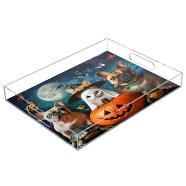 Imagem de xigua Bandeja de servir de acrílico fantasma de Halloween com alças à prova de derramamento, bandejas decorativas de festa de Halloween, bandeja organizadora de bancada para banheiro, cozinha, 30,5 x