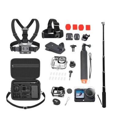 Imagem de Fotoleey Kit de acessórios para DJI Action 6, incluindo estojo de transporte, caixa subaquática, braçadeira de bicicleta, suporte de sucção para carro, suporte adesivo para capacete de câmera, kit de
