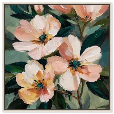 Imagem de Blush Blooms III Impressão em tela floral decoração de parede por Art Remedy, moldura prata, 12 x 12