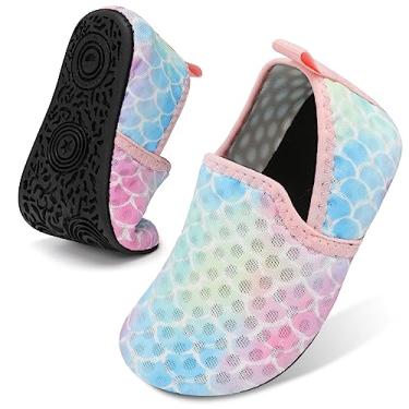 Imagem de Lefflow Sapatos aquáticos infantis infantis de secagem rápida para natação na praia, sapatos antiderrapantes para casa, Sereia rosa, 9-9.5 Toddler
