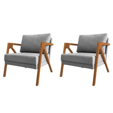 Imagem de Conjunto 2 Poltronas Sala De Estar Monique Madeira Cerejeira Cinza Linho
